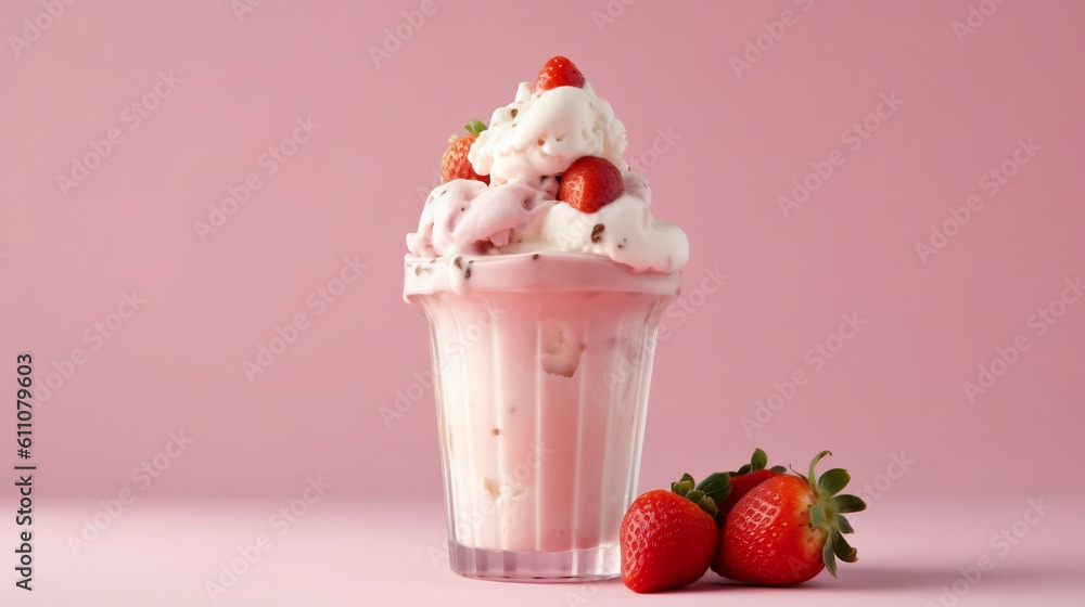 strawberry ice cream sundae milkshake- Generative AI strawberry ice cream sundae milkshake- Generative AI