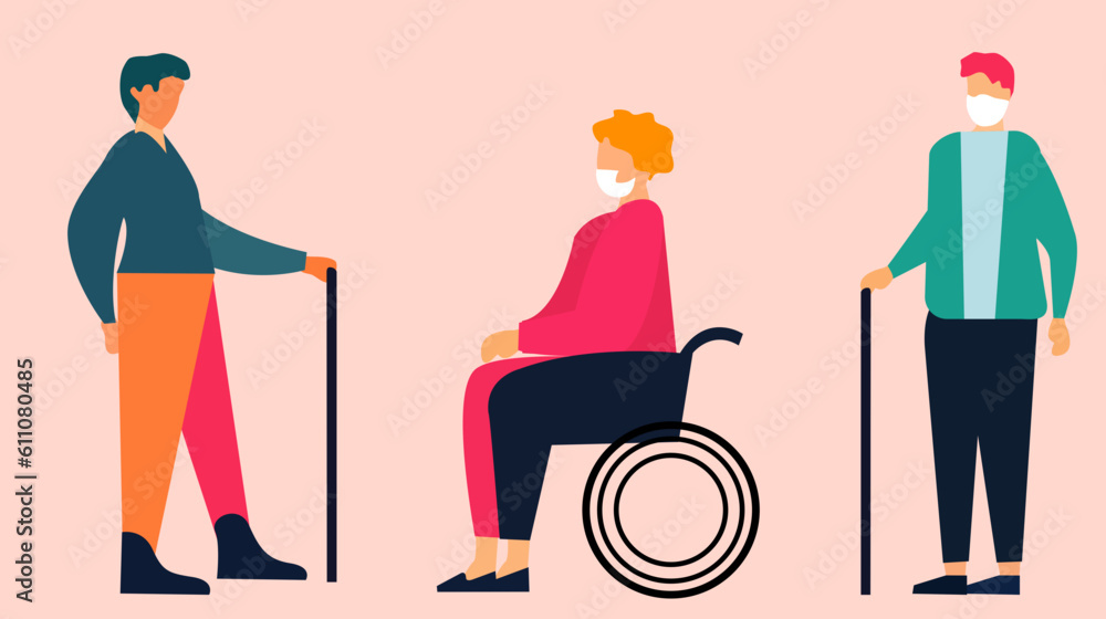 Individuals using assistive devices.