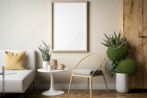 Canvas Print Living room vertical frame mockup. Generative AI