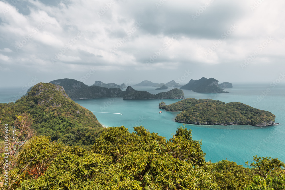 tropical paradise,Bird eye view of Angthong national marine park, koh Samui, Suratthani, Thailand.