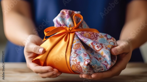 Furoshiki tissue wrapping of presents. Generative ai
