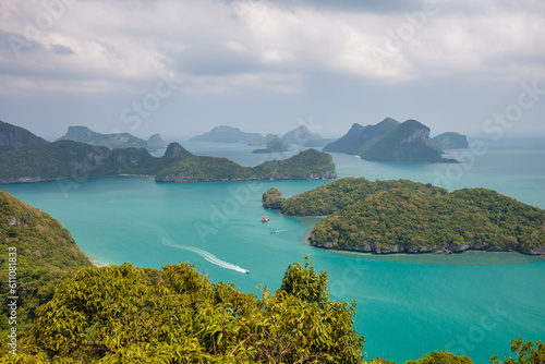 tropical paradise,Bird eye view of Angthong national marine park, koh Samui, Suratthani, Thailand.