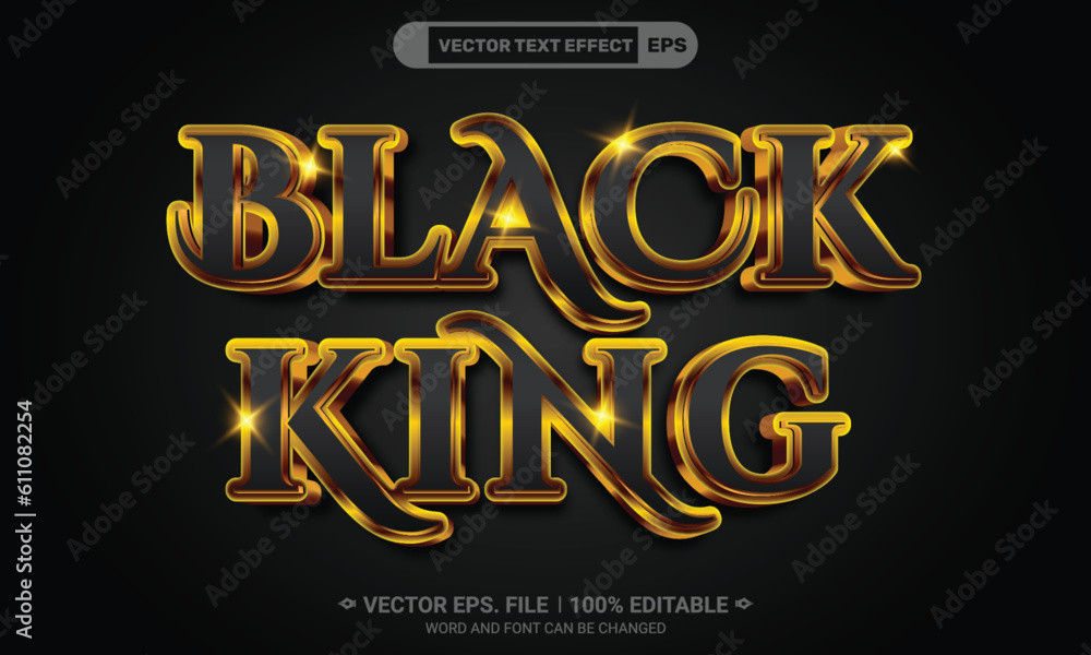 Fototapeta premium Black king 3d style editable golden text effect