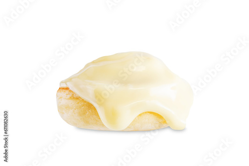 Obraz na plátně Sweet pancake with chocolate glaze on a white isolated background