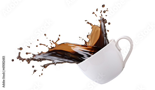 coffee splashing out from a white cup. Generative A.I. © matis75