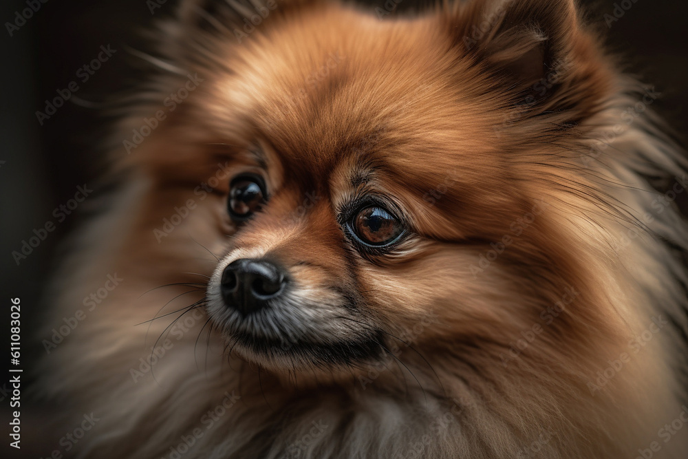 Portrait of a dog of the Pomeranian breed close-up, generative ai Portrait of a dog of the Pomeranian breed close-up, generative ai