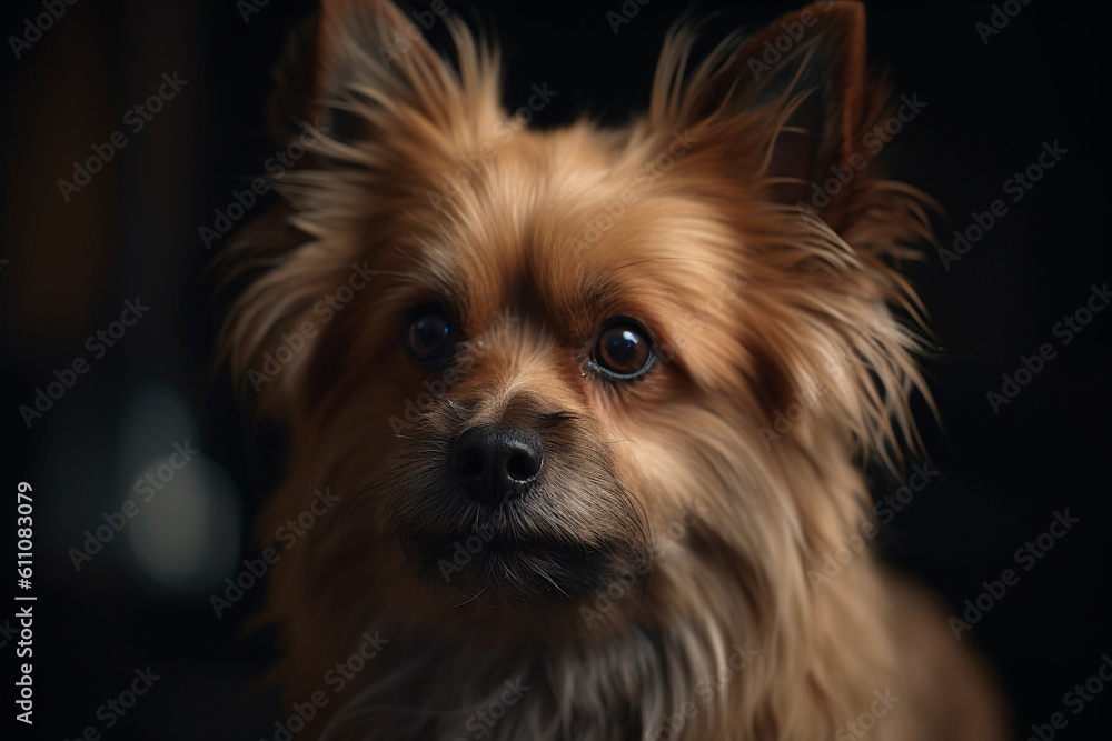 Portrait of a dog of the Yorkshire Terrier breed close-up, generative ai Portrait of a dog of the Yorkshire Terrier breed close-up, generative ai