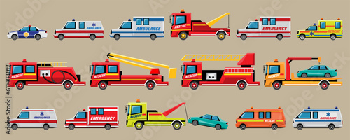 VECTOR EPS10 - various emergency vehicles, side view isolated.