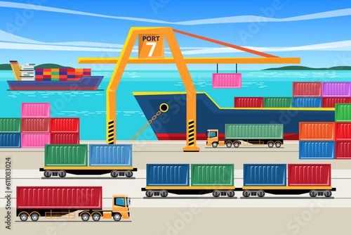 VECTOR EPS10 - transport vehicle logistic at container port.