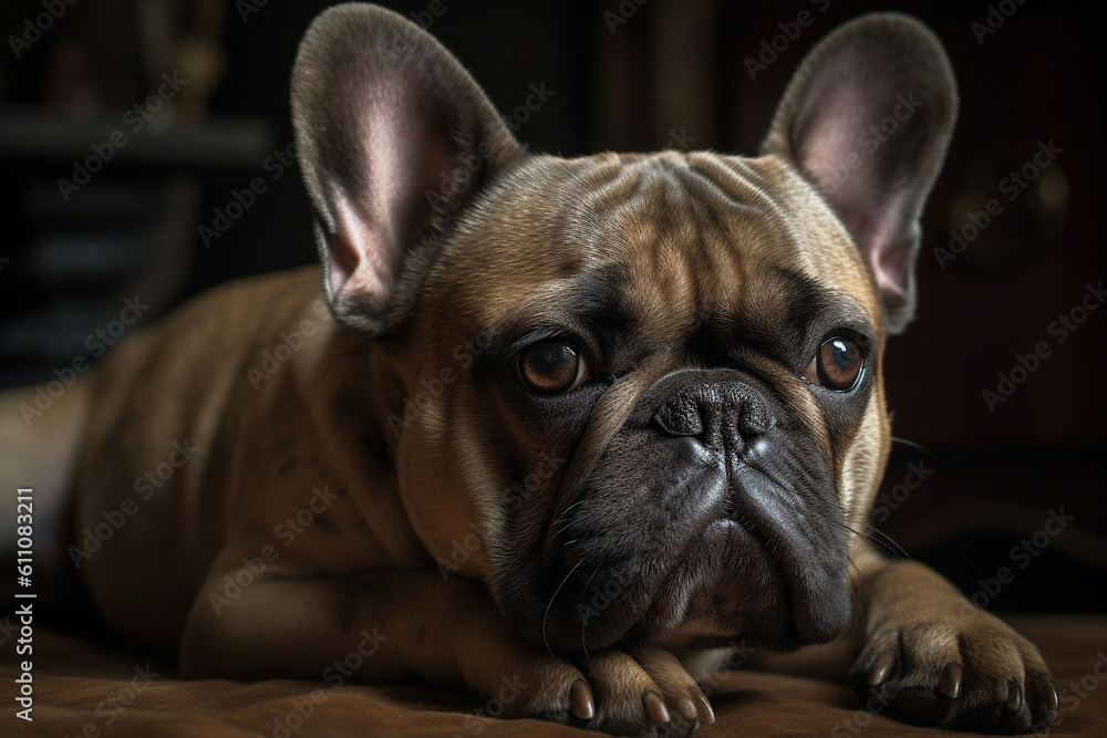 Portrait of a dog of the French Bulldog breed close-up, generative ai