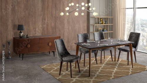 3D rendering of Dining room interior. interior design .dining table