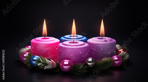 Advent wreath with one candle lit with copy space. Generative ai