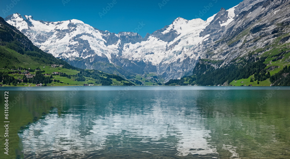 beautiful fairytale landscape of swiss mountains on perfect day