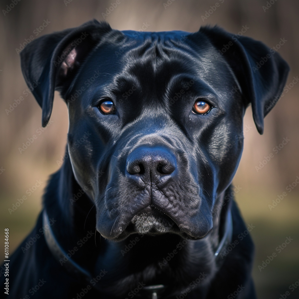 a big dog, portrait of black cane corso with uncropped ears 