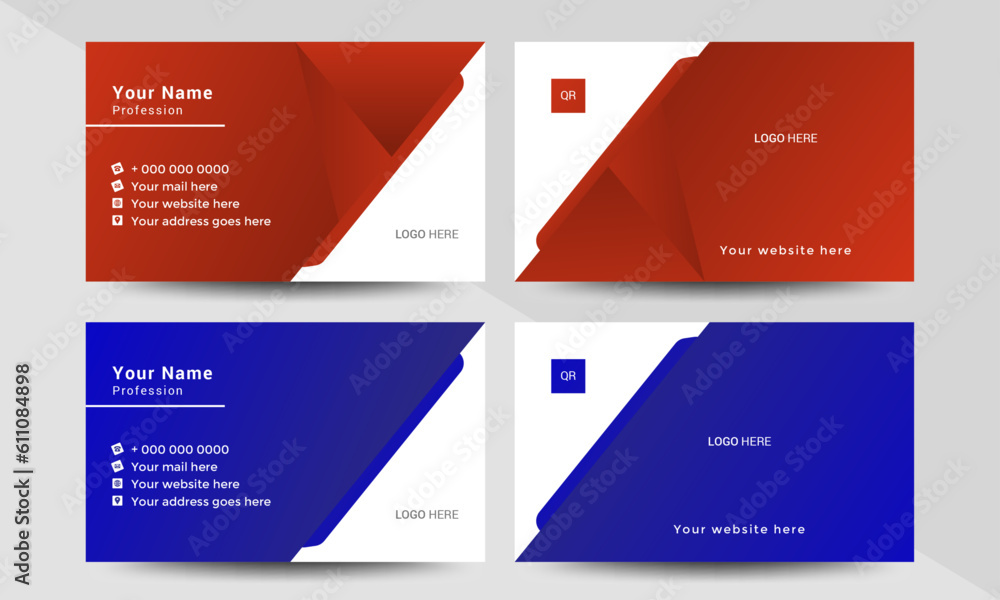 Professional modern double sided  business card design template. Flat range business card animation