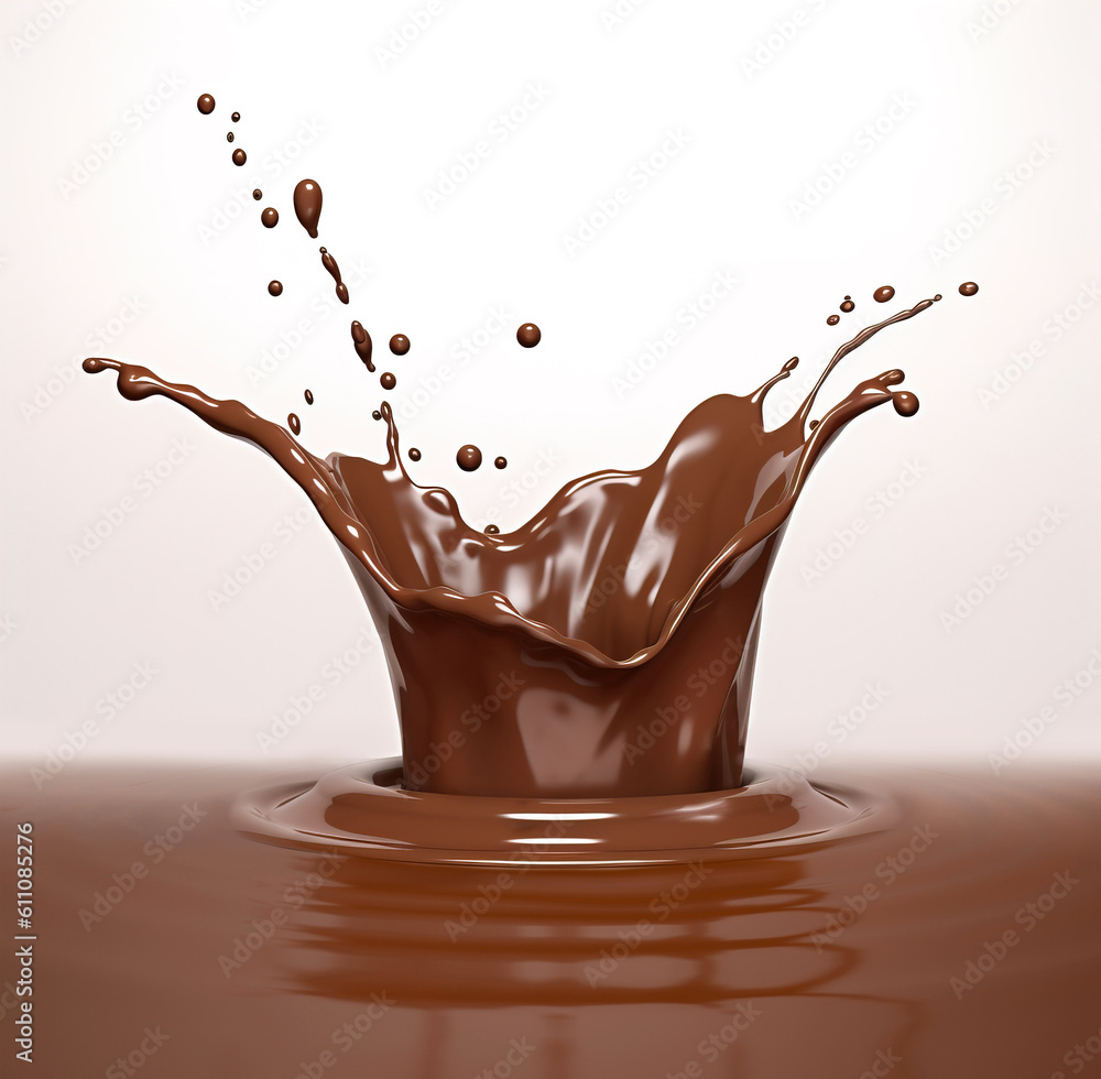 Liquid Chocolate crown splash in a pool of liquid chocolate. Generative ...