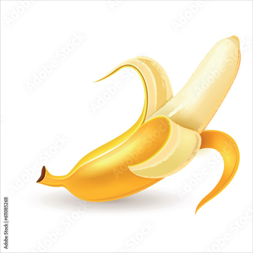 Icon of a peeling banana with a shadow. Vector on white background