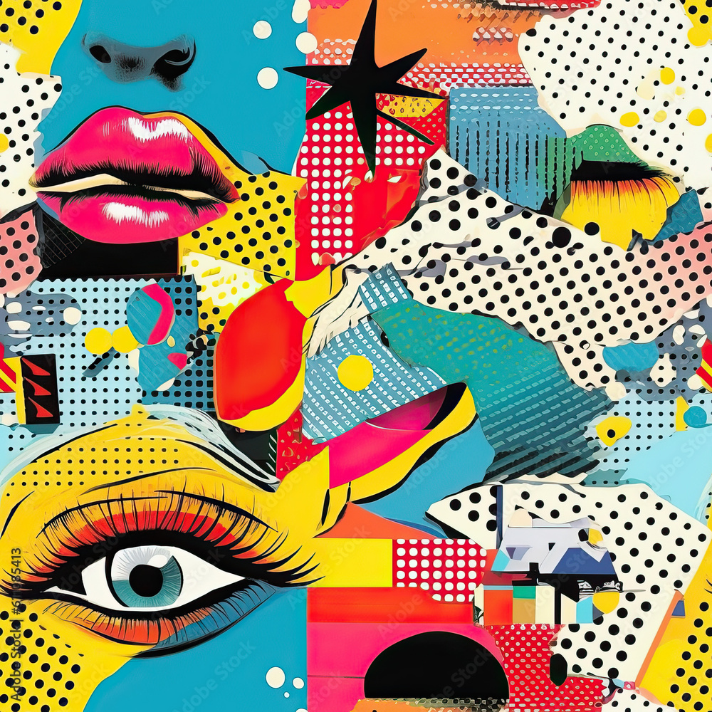 Pop art collage 90s seamless repeat pattern [Generative AI] Stock ...