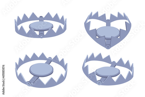 Set of bear trap on a white background. Vector illustration cartoon