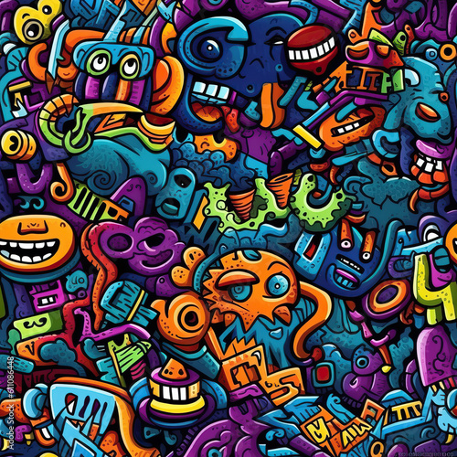 Funky doodles seamless repeat pattern - colorful abstract art  Generative AI  
