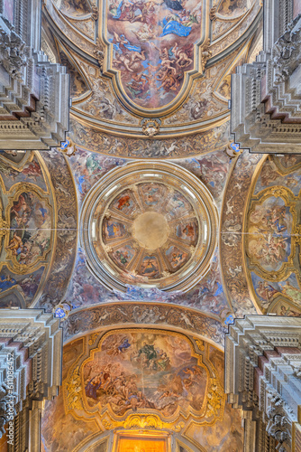 NAPLES  ITALY - APRIL 20  2023  The ceiling fresco cupola in the church Chiesa di San Ferdinando by Paolo De Matteis  1695 - 1698 .