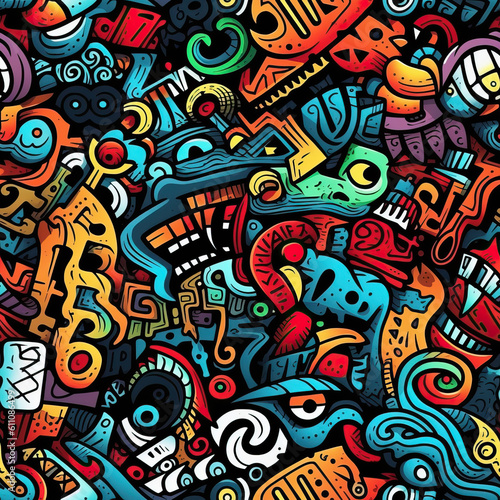 Funky doodles seamless repeat pattern - colorful abstract art [Generative AI] 