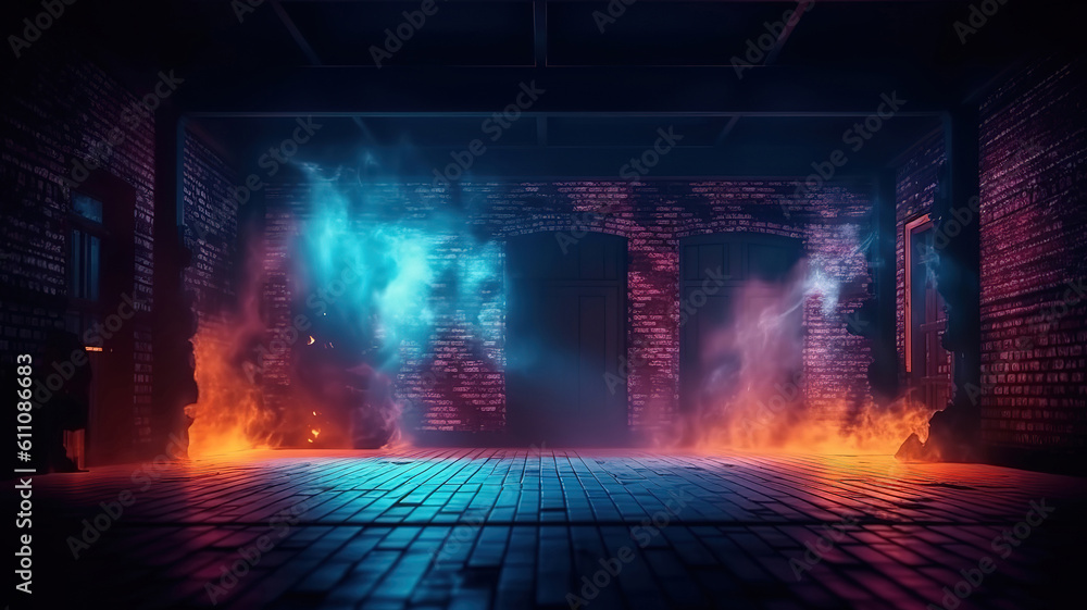 Sparks of fire and light on the walls and wooden floor. Generative ai