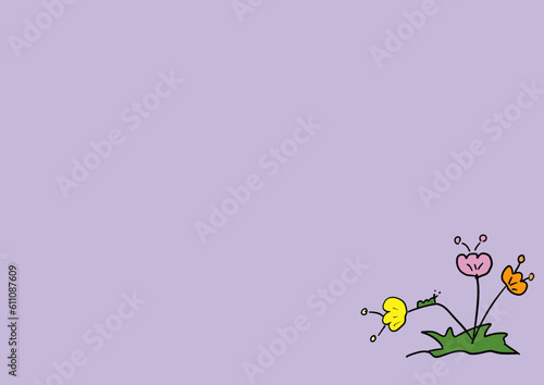 Card bunch flowers purple background