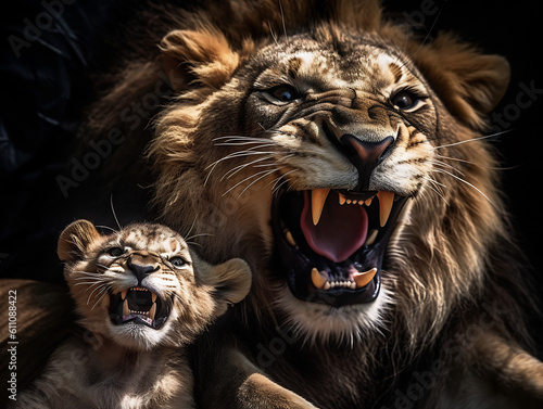 Majestic Lion Roaring Cub  Natural Habitat  Intense Wildlife Moment  High-Resolution  Generative AI