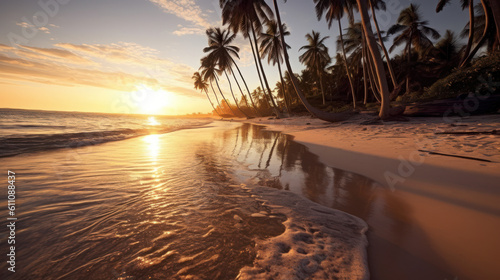 Sunset Serenade: A Captivating Low Angle View of a Beach Paradise. Generative AI © Sascha