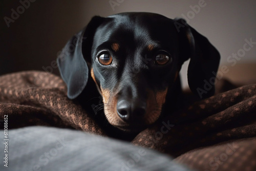 Pamper dog in bed. Generative AI © Tatiana 