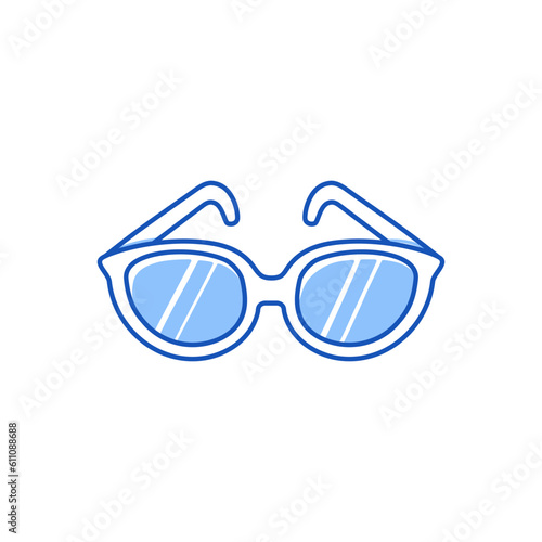 Sun glasses doodle. Hand drawn sketch doodle style sun glasses. Blue pen line stroke isolated element. Fashion, hipster concept. Vector illustration