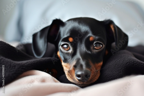 Pamper dog in bed. Generative AI © Tatiana 