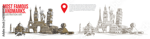 world popular landmarks Illustration Art.