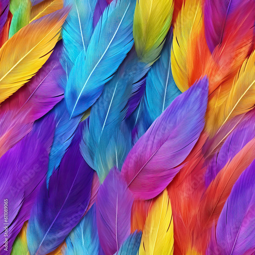 Rainbow feathers colorful seamless repeat pattern [Generative AI]
