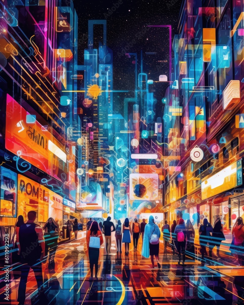 Unleash the power of business patterns and vibrant colors in an eye-catching image that captures the essence of modern business and social media - generated AI