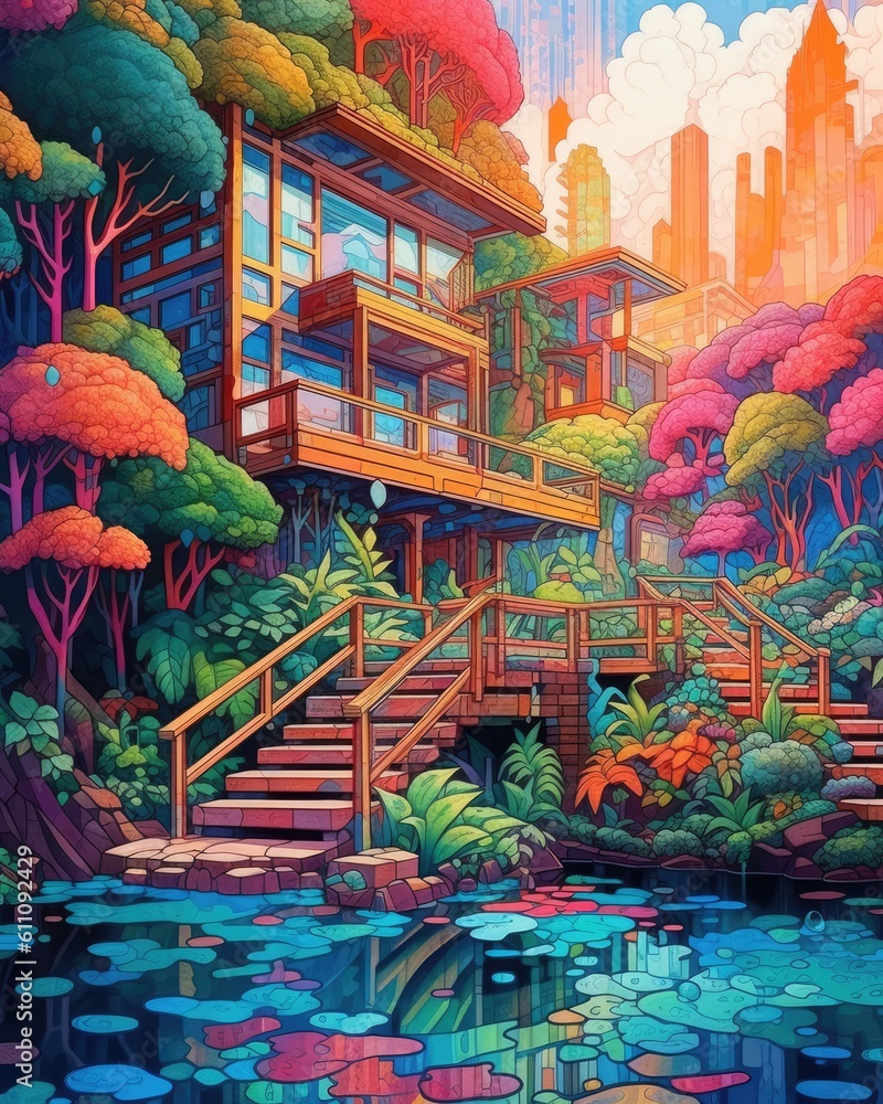 Immerse yourself in the harmony of nature and architecture - generated AI