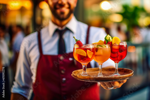 The bartender with delicious summer cocktails  generative ai