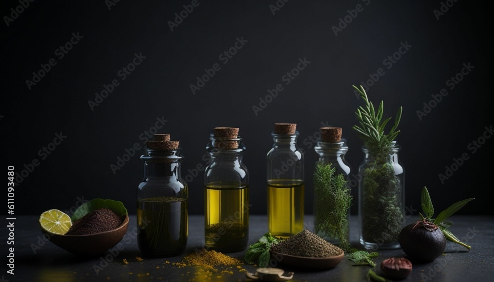 Aromatherapy essential oil bottles, generative ai Aromatherapy essential oil bottles, generative ai