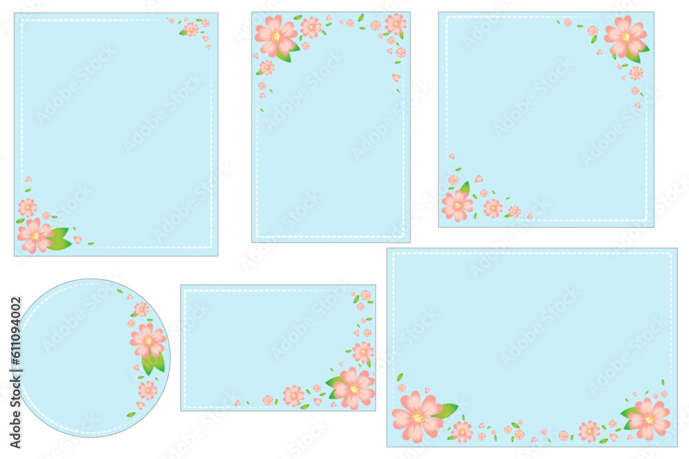 set de ilustraciones vectoriales con tematica de flores rosas, para invitaciones cartas o postales