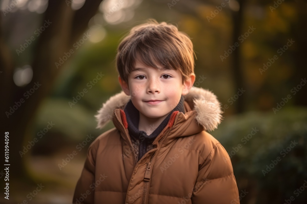 Environmental portrait photography of a glad mature boy wearing a cozy winter coat against a tranquil japanese garden background. With generative AI technology Environmental portrait photography of a glad mature boy wearing a cozy winter coat against a tranquil japanese garden background. With generative AI technology