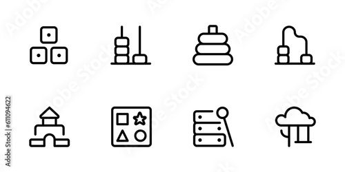 Educational toys icon, vector set design with Editable Stroke. Line, Solid, Flat Line, thin style and Suitable for Web Page, Mobile App, UI, UX design.