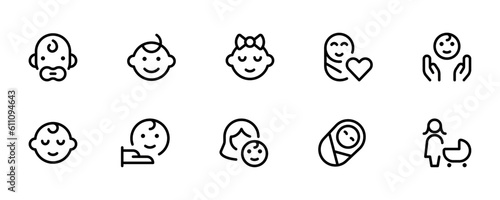 Baby icon, babies vector set design with Editable Stroke. Line, Solid, Flat Line, thin style and Suitable for Web Page, Mobile App, UI, UX design.