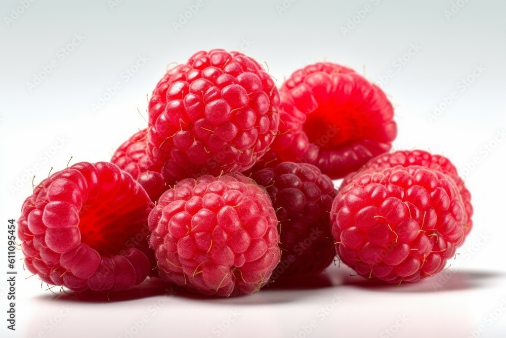 Appetizing tasty raspberries. The concept of proper nutrition and vitamins in the crop. AI generated, human enhanced. Appetizing tasty raspberries. The concept of proper nutrition and vitamins in the crop. AI generated, human enhanced.