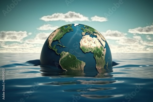 Planet in the water. Climate change concept. AI generated, human enhanced