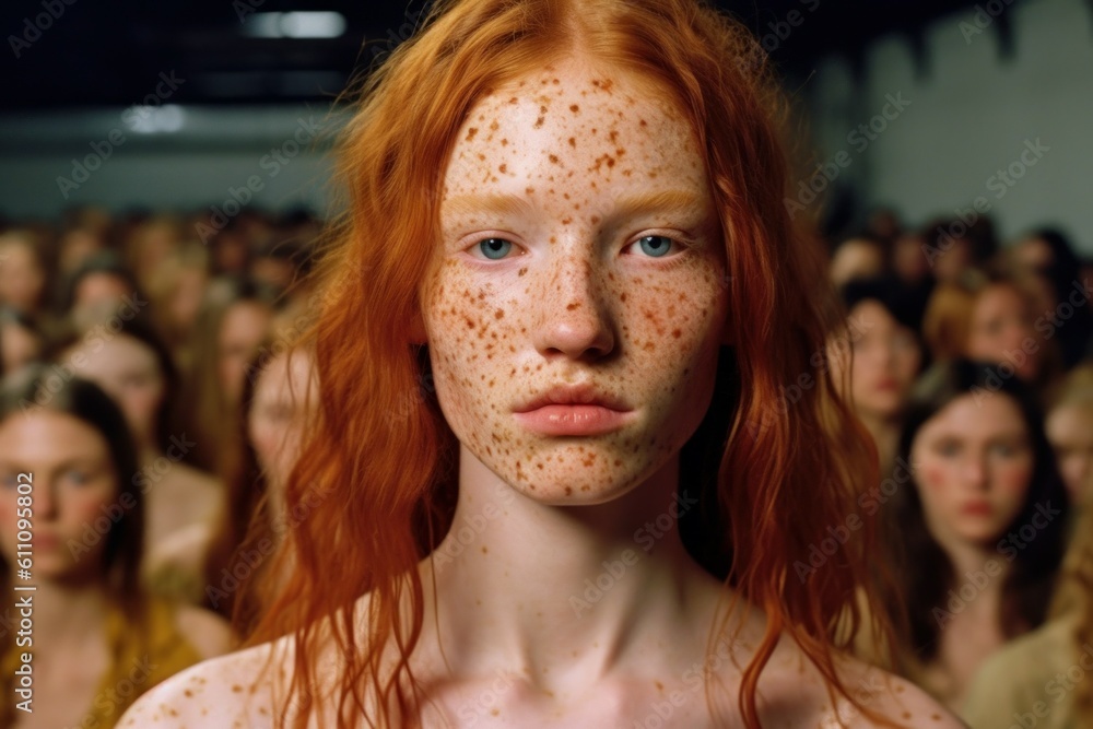 Portrait of a red-haired woman with freckles. AI generated, human enhanced Portrait of a red-haired woman with freckles. AI generated, human enhanced