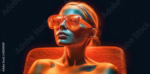 Reflection of flares in the sun in sunglasses. The concept of skin protection from the sun. AI generated
