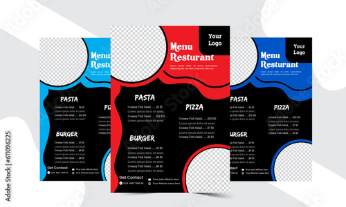 Fast Food Flyer Design Template cooking, cafe and restaurant menu, food ordering, junk food. Pizza, Burger, French fries and Soda. Vector illustration for banner, poster, flyer, cover, menu, brochure