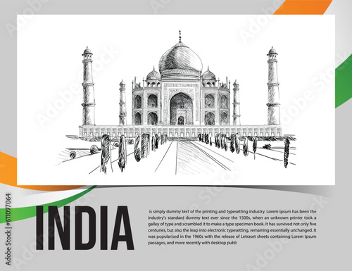 taj mahal indian illustration line art