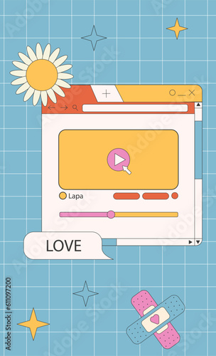 Stories templates in vaporwave style. Nostalgic design of social media posts. Retro 80s 90s aesthetic backdrops, groovy backgrounds with old computer user interface. Vector illustration.